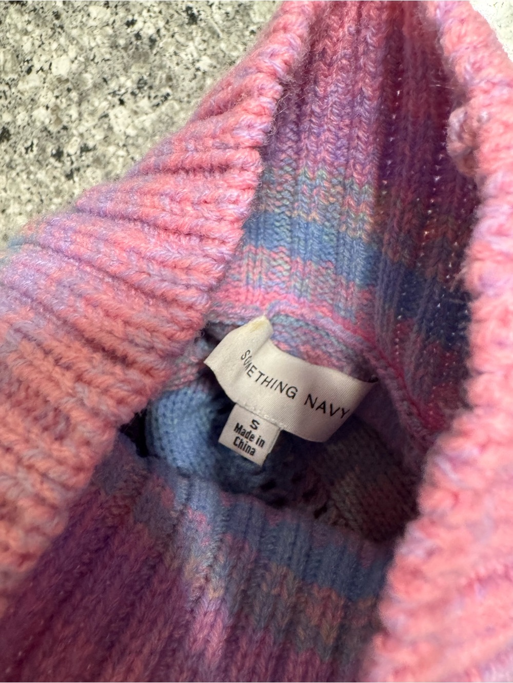 Something Navy Pastel Ombre Cable Knit Ruffle Shoulder Sweater - Picture 4 of 4